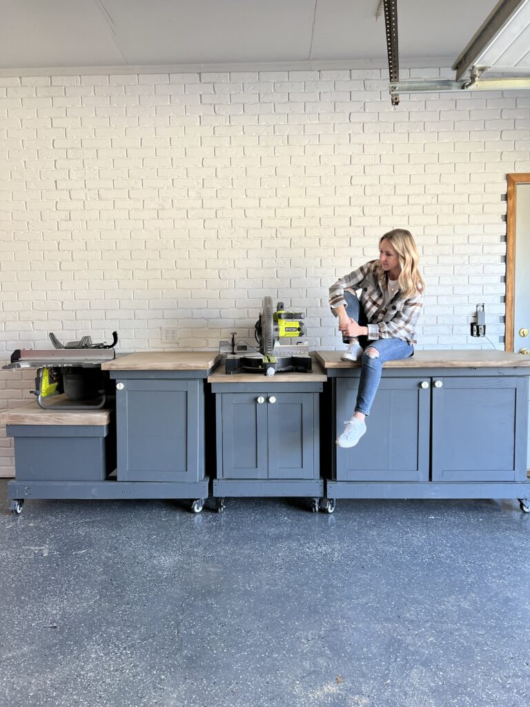 Diy Building Plans For Mobile Workbench Miter Saw Stand Table And Worktable Come Stay Awhile By Amanda Vernaci Modern Farmhouse Home Renovation